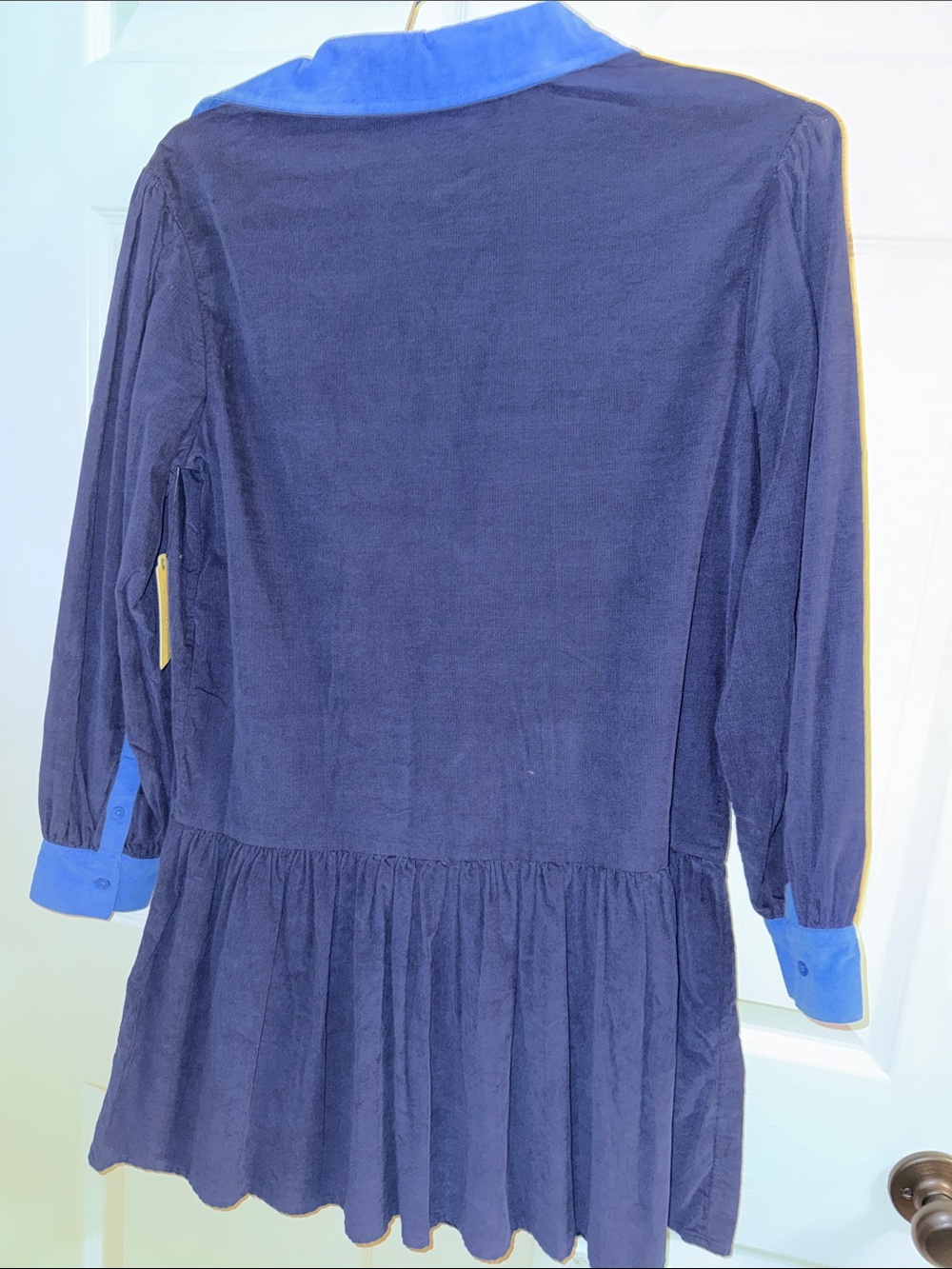 Navy Blue Corduroy Dress with Bright Blue Collar and Green Trim Small - Picture 2 of 3